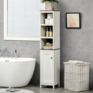 kleankin Tall Bathroom Storage Cabinet, Free Standing Bathroom Cabinet Slim  Side Organizer w/ 3-Tier Shelf, Bamboo Door, White - On Sale - Bed Bath &  Beyond - 36741344