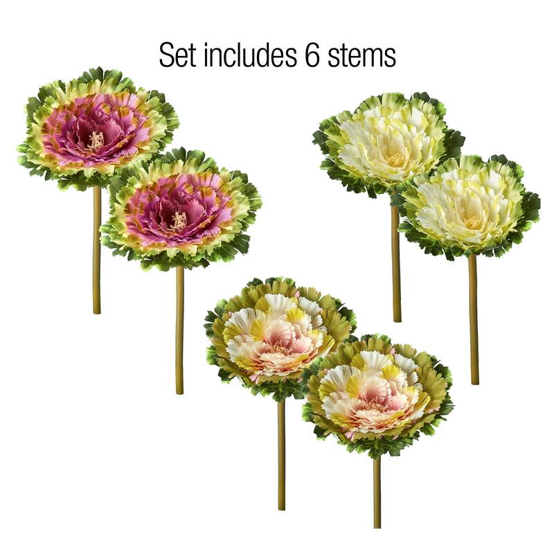 Artificial Cabbage Rose Floral Stems, Set of 6 - NO SIZE
