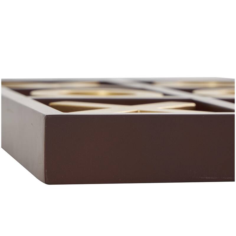 Wooden Tic Tac Toe Game Set with Gold X and O Pieces - Brown - Roche River Decor