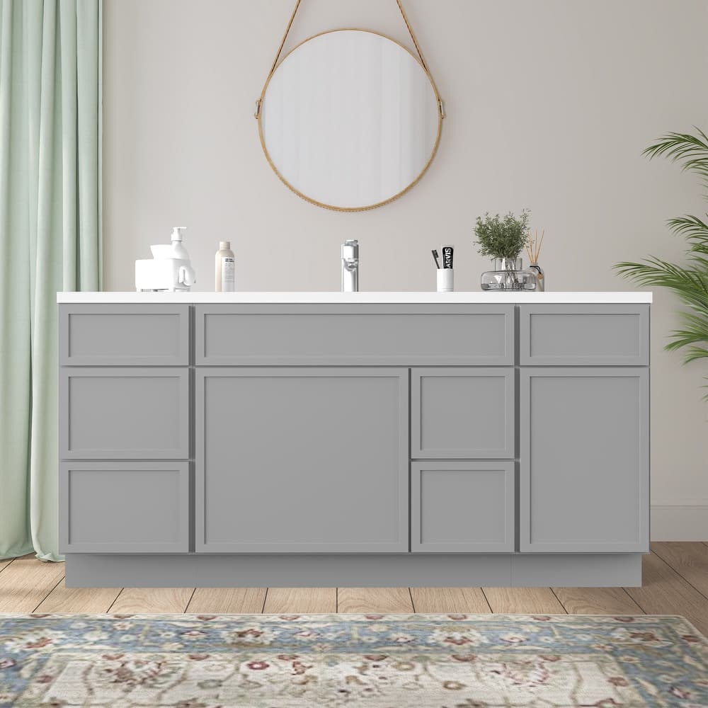 Vanity Art 66" Birch Freestanding Bathroom Vanity Cabinet without Top