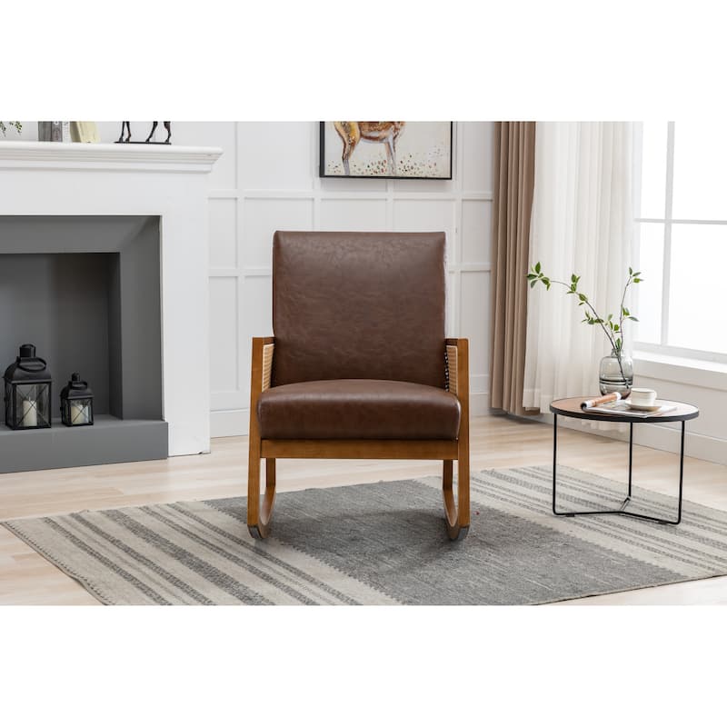 Living Room Comfortable Rocking Chair Lounge Chairs with Solid Rubber Wood Leg Arm Chairs