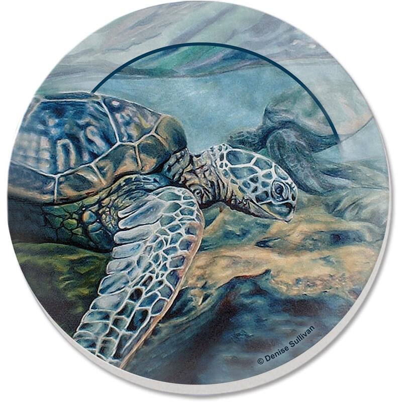 Kona Sea Turtles 4 Pack Absorbent Stone Coasters with Protective Cork Backing Made in The USA Absorbent Easily Wipes Clean - Multi