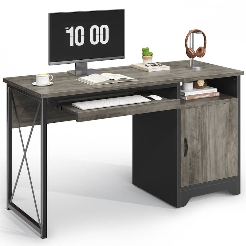 Bestier Office Desk with Keyboard Tray, Computer Desk with Storage, Executive Desk with File Cabinet for Home Office Bedroom