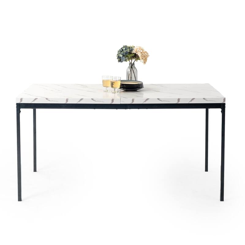 Homy Casa Modern Dining Office Table, 59in Rectangular Wood Top, Black Legs