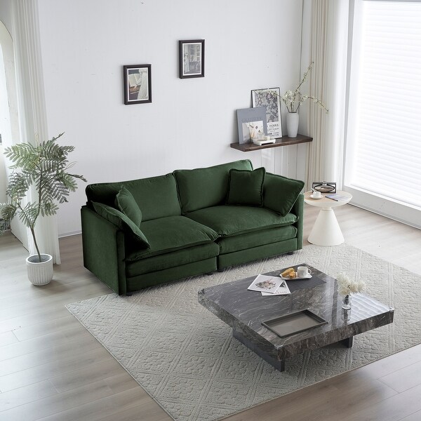 Chenille Upholstered Loveseat Sofa with 4 Pillows Green
