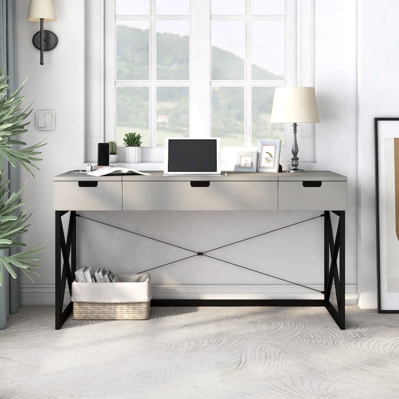 Bradford Farmhouse 59-inch Steel Lift Top Desk with USBs by Furniture of America - Antique Grey
