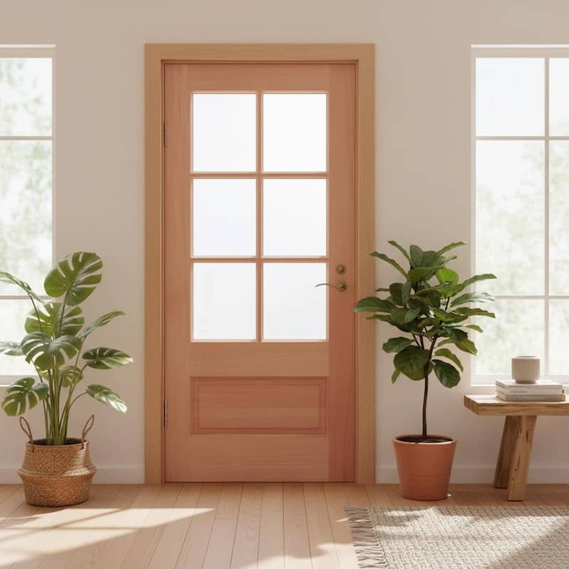 6-Lite African Mahogany Wood Unfinished Exterior Front Door with Glass Panels