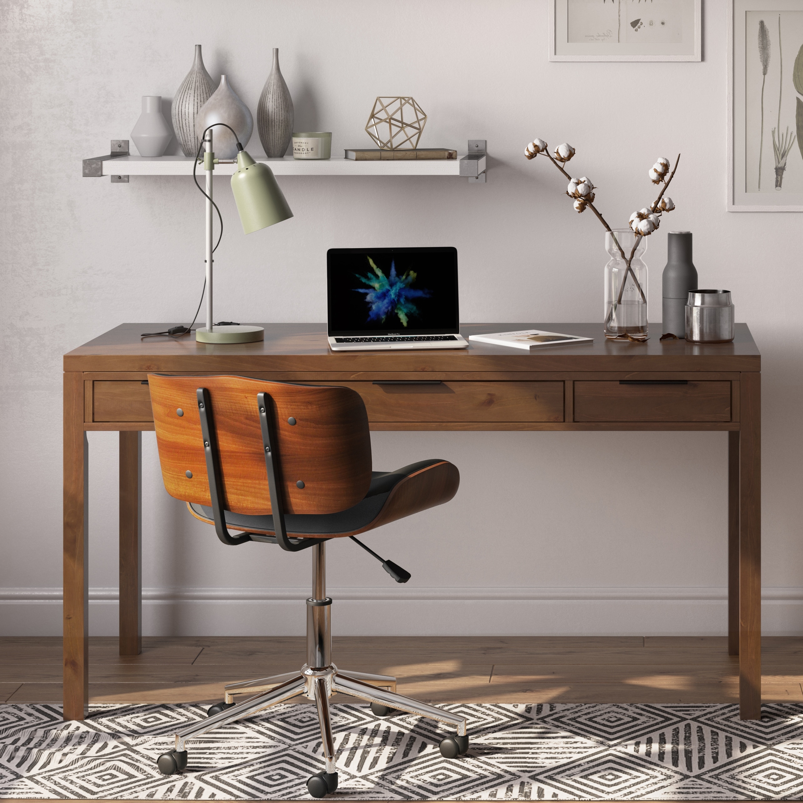 Wyndenhall stewart solid wood modern industrial clearance 60 inch wide writing office desk