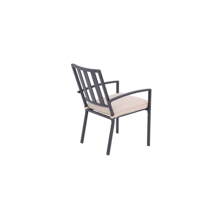 Set of Two Dark Gray Aluminum Outdoor Stacking Dining Chairs with Beige Cushion