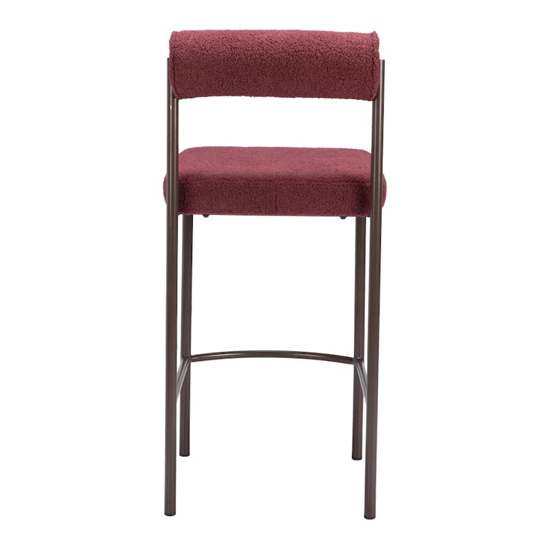 Set of Two 26" Red and Bronze Shearling and Steel Low Back Counter Height Bar Chairs