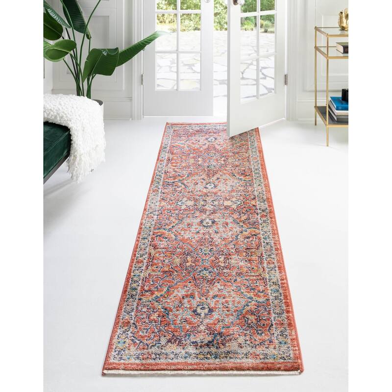 Traditional Nixa Collection Area Rug - 2'x8' - Brick Red