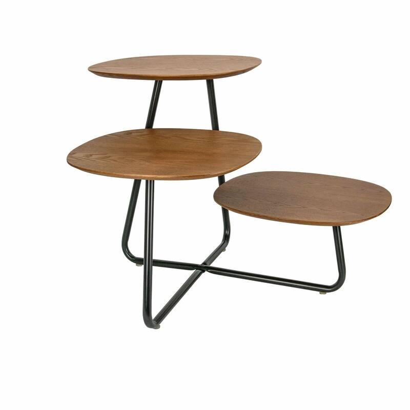 Hazelton Modern Multi Shelves Side Table MDF Wood Tabletop and Stanless Steel Frame Accent End Tables