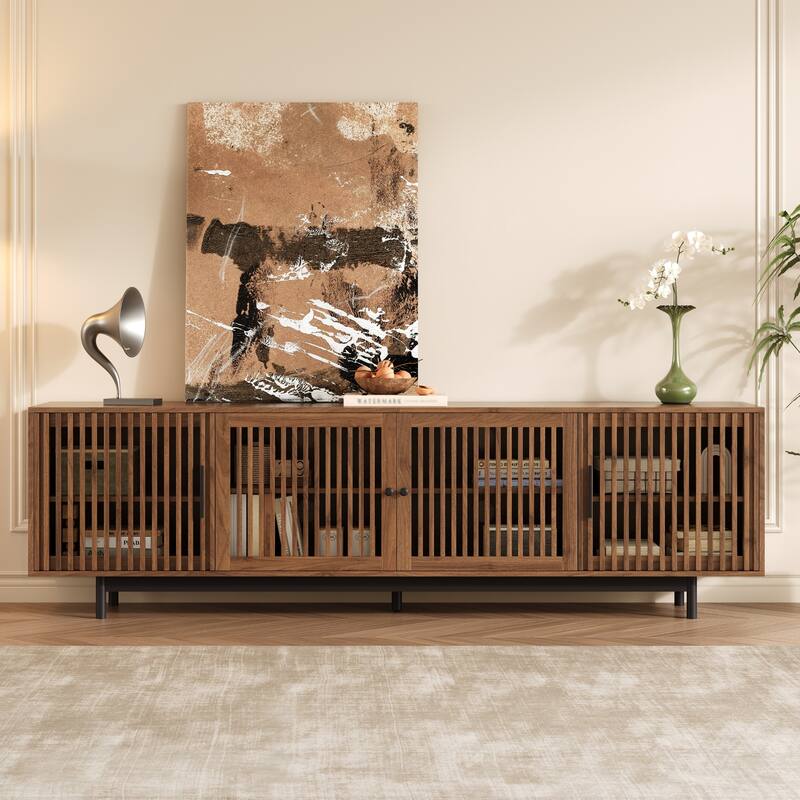 78-Inch TV Stand for TVs up to 85", Entertainment Center TV Media Console Table with Closed Storage & Cable Management - Walnut