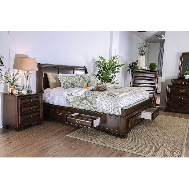 Wooden Night Stand With 3 Drawers In Cherry Brown