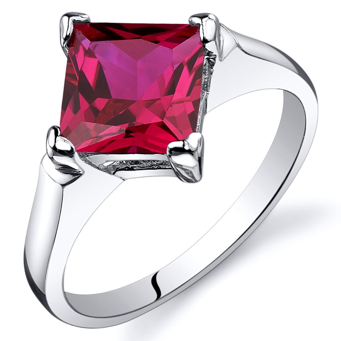 Oravo Sterling Silver 2.25 ct Created Ruby Solitaire Ring