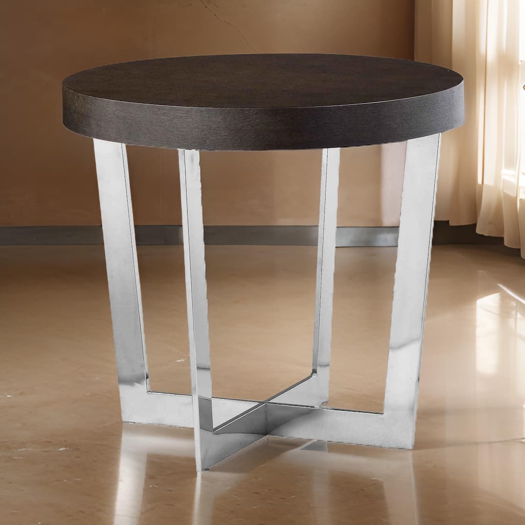 Tini 24 Inch Side End Table, Round Shaped Top, Metal Frame, Espresso Brown