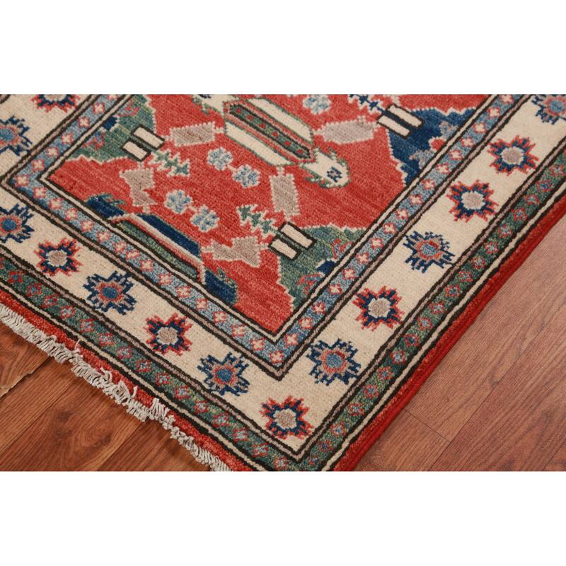 Geometric Kazak Accent Rug Oriental Hand-Knotted Wool Carpet - 2'0"x 3'0"