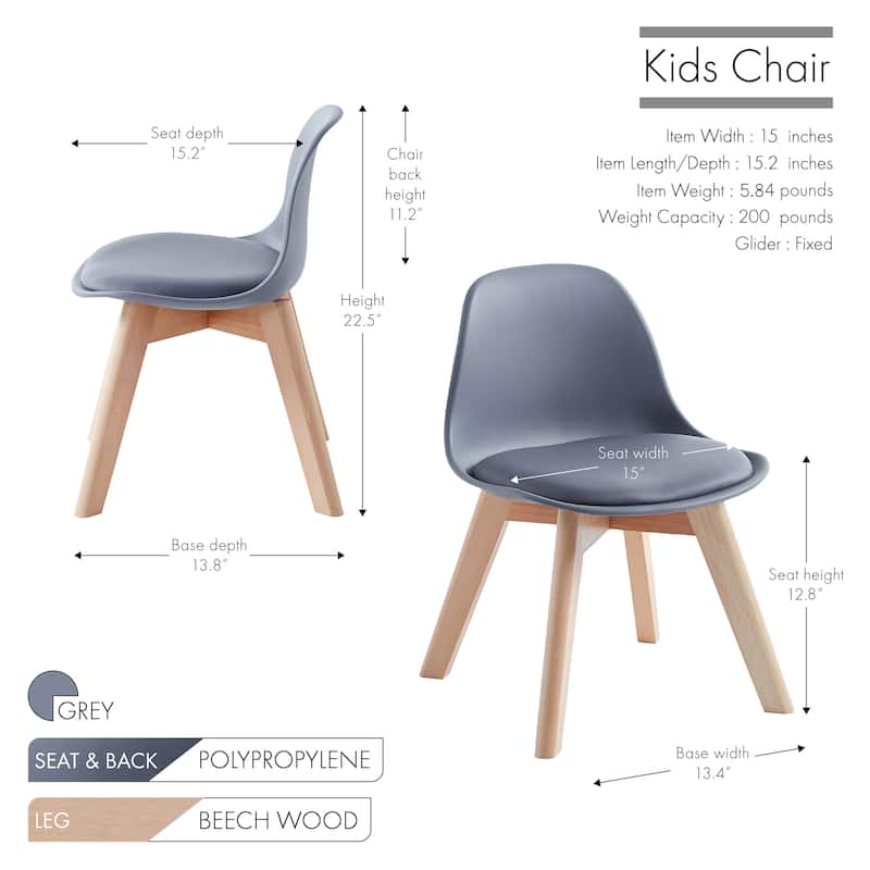 Porthos Home Brynn Kids Chair, Plastic Shell With Seat Cushion, Beech Wood Legs