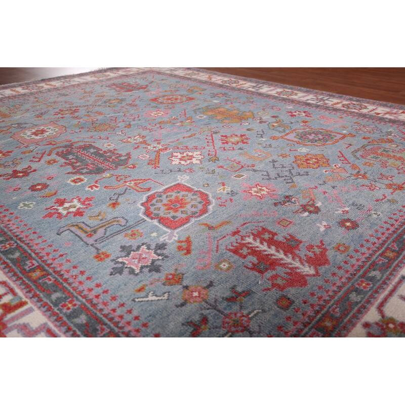 Light Blue Oushak Indian Area Rug Handmade Wool Carpet - 8'2"x 9'11"