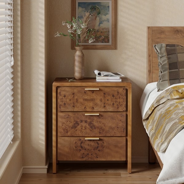 COZAYH Fully-Assembled Farmhouse Nightstand, Rustic Distressed Wood Retro Accent Dresser, Chest of Drawers,Boho - 3-drawer-Brown