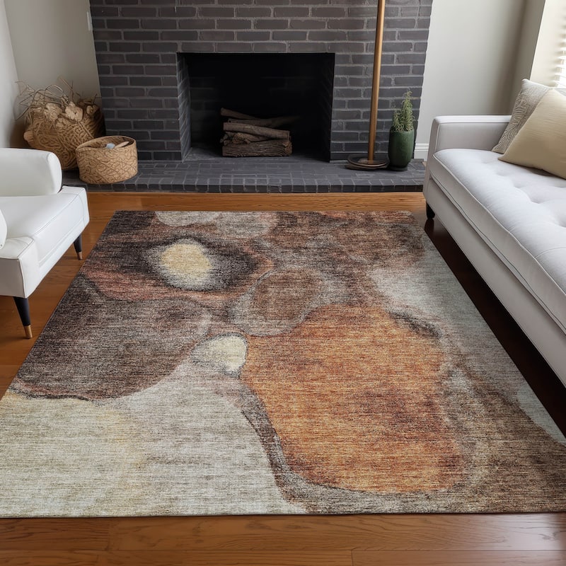 Machine Washable Indoor/ Outdoor Abstract Contemporary Chantille Rug