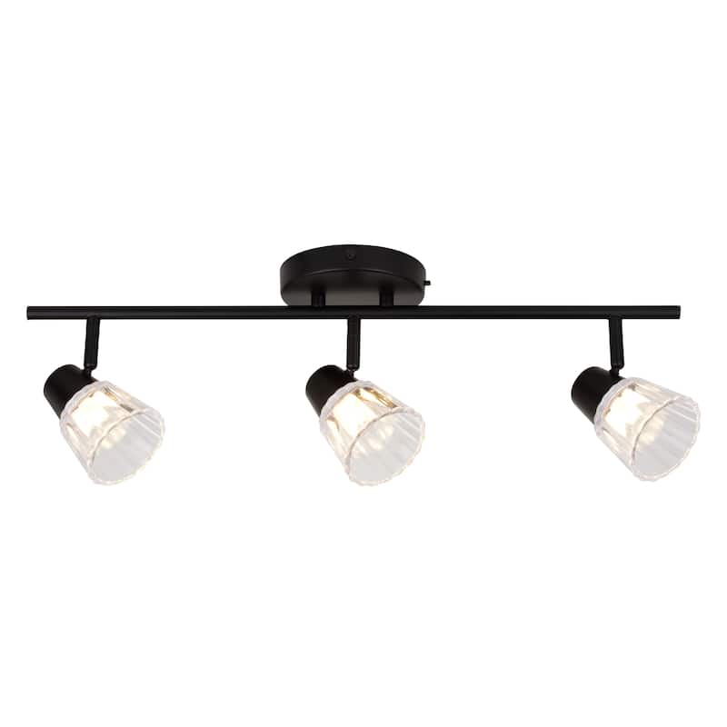 Dalton Black Semi Flush Mount Ceiling Track Fixture, 3-Adj Light Heads, Clear Glass Shade, Dimmable, Integrated LED
