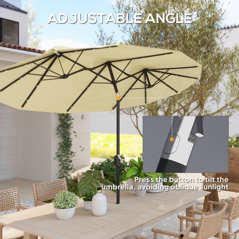 Cream White Solar-Powered LED Patio Umbrella with 12-Rib Vented Design and Easy Crank Operation - 116.5" L x 59.1" W x 89.4" H