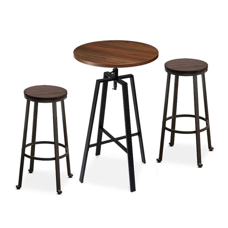 Glitzhome Farmhouse Elm Wood Top Steel Bar Stools Pub Table Set