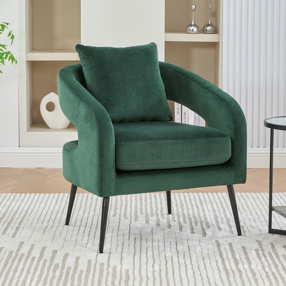 26.4" W Modern Accent Chair,Upholstered Velvet Reading Chair with Metal Legs and Pillows