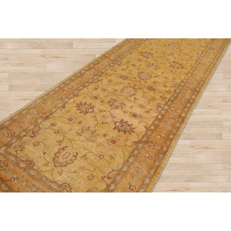 Hand Knotted Chobi Peshawar Beige Persian Wool Traditional Area Rug - 4' 7'' x 12' 5''
