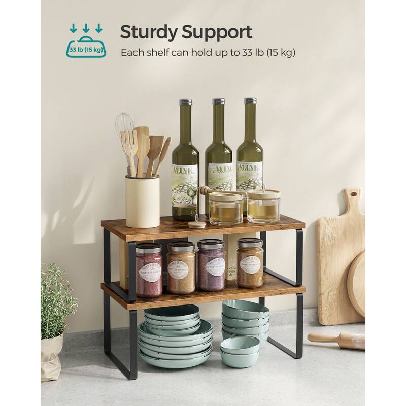 Set of 2 Two-Tier Wooden Kitchen Counter Shelves Organizers Perfect for Small Space