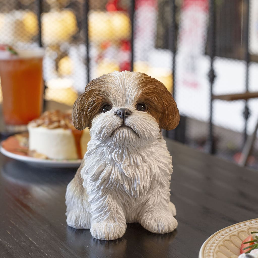SoReal Brown Shih Tzu Sitting Decorative Puppy Figurine for Home & Garden Décor, Handpainted Polyresin Dog Statue