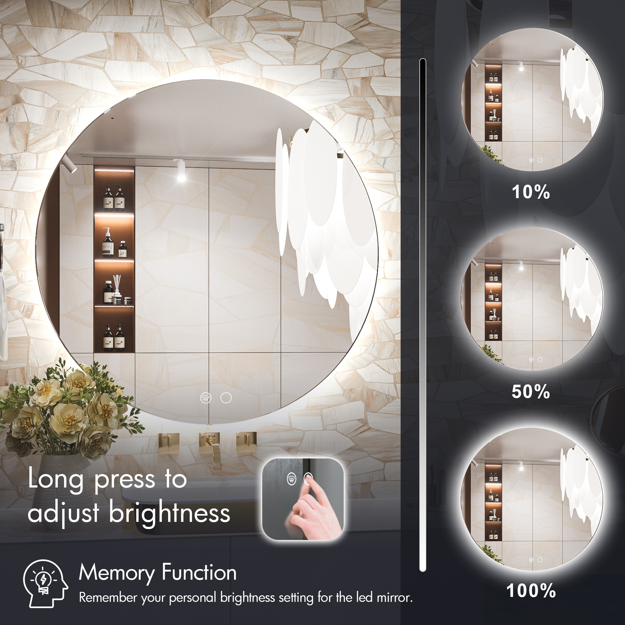 KEONJINN LED Backlit Round Bathroom Vanity Mirror, Wall Mounted