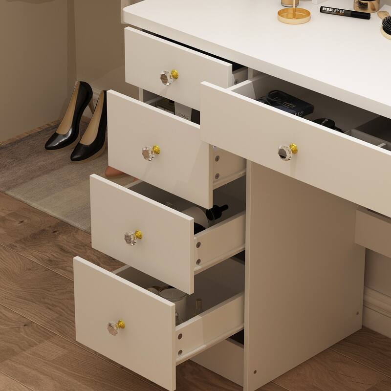 Makeup Vanity Dressing Table, Vanity Mirror with Lights and Table Set - 52"H