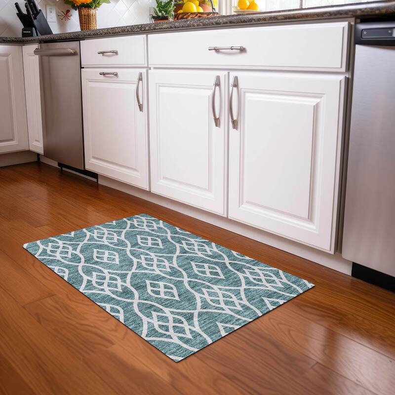 Premium Washable Super Soft Transitional Scroll Mayfield Rug - Teal - 1'8" x 2'6"