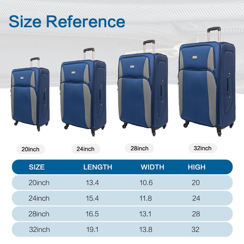 SoftshellLuggage Expandable 4 Piece Set Suitcase Softside Lightweight Luggage Travel Set