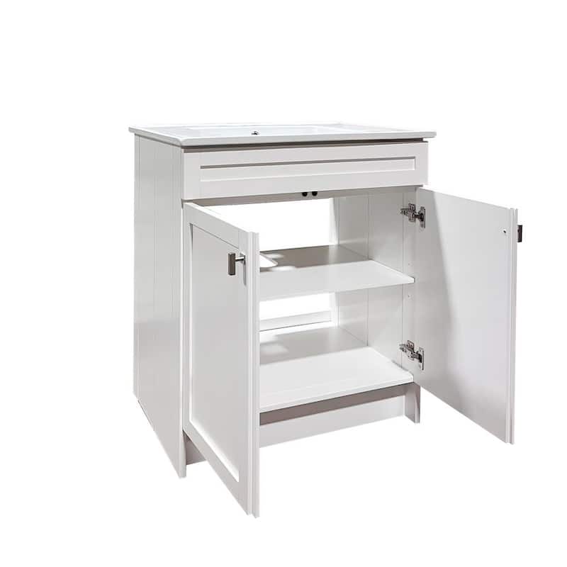 SmartFold 31" Single Sink Vanity Cabinet In White With White Ceramic Top
