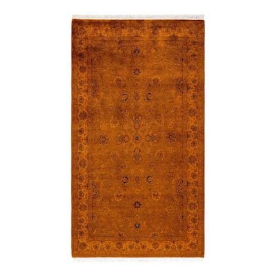 Overton Hand Knotted Wool Vintage Inspired Modern Contemporary Overdyed Gold Area Rug - 3' 1" x 5' 5"