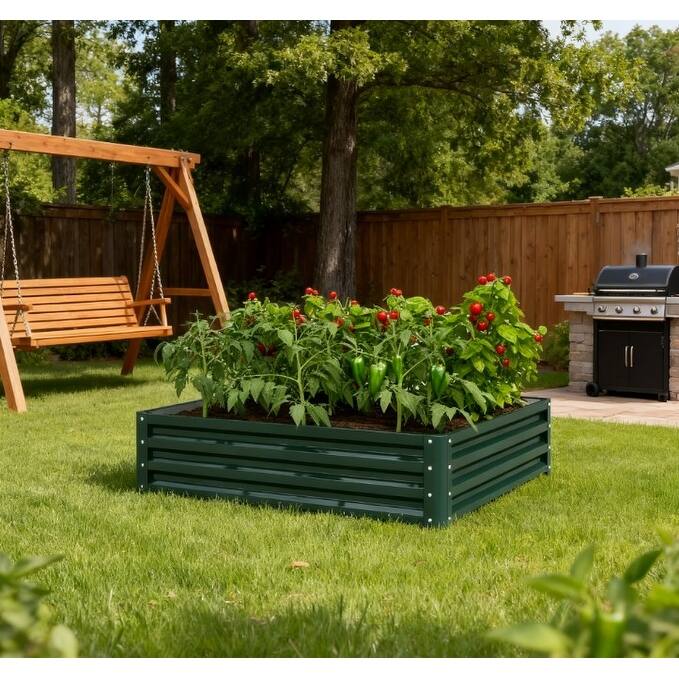 Outdoor Garden Bed with Open Bottom, Planter Box, Galvanized Steel
