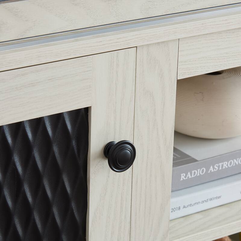 Embossed Pattern TV Stand, TV and Media Console with Open and Closed Storage Space and sliding door