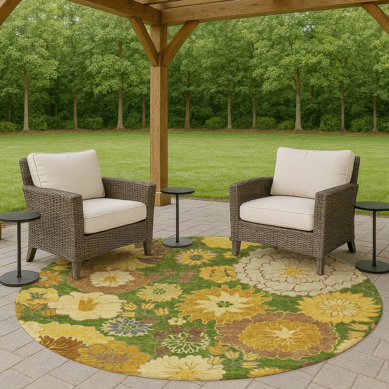 Machine Washable Indoor/ Outdoor Modern Floral Chantille Rug - Fern - 8' x 8'