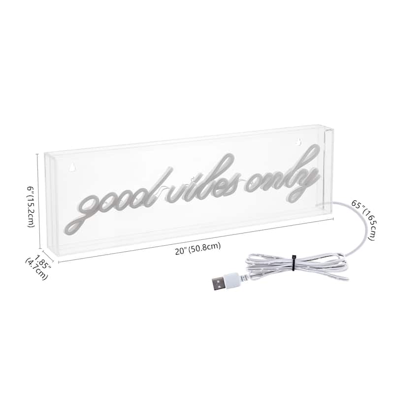 Good Vibes Only 20" X 6" Contemporary Glam Acrylic Box USB Operated LED Neon Light, Yellow by JONATHAN Y - 20" X 6"