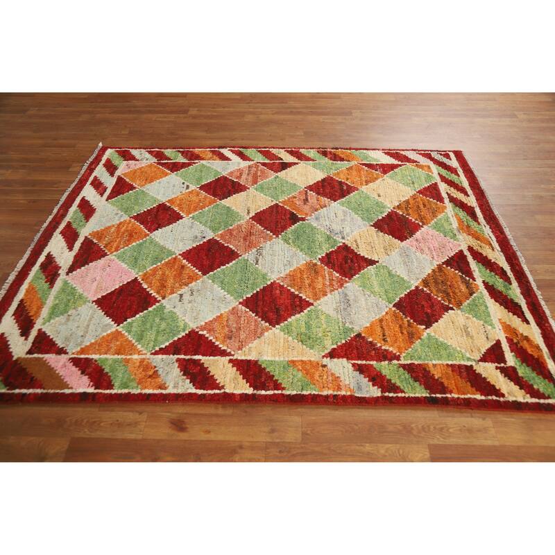 Trellis Geometric Moroccan Rug Hand-Knotted Wool Carpet - 5'1" x 6'5"