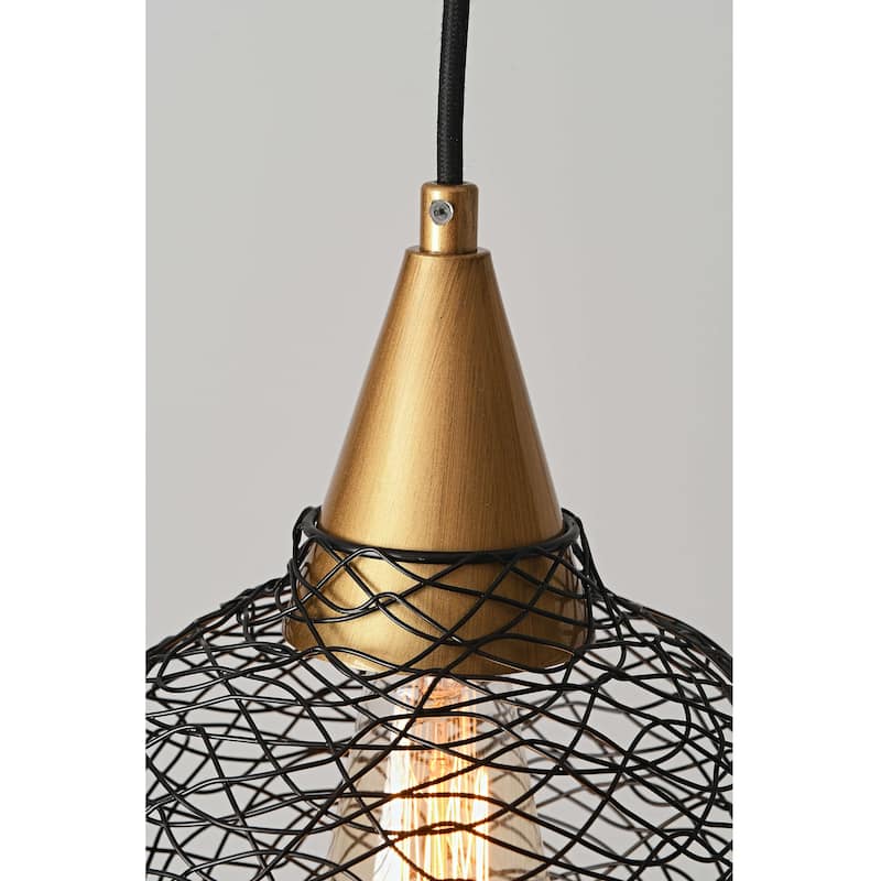 Edita 1-light Black and Brushed Brass Finish Woven Wire Cage Pendant