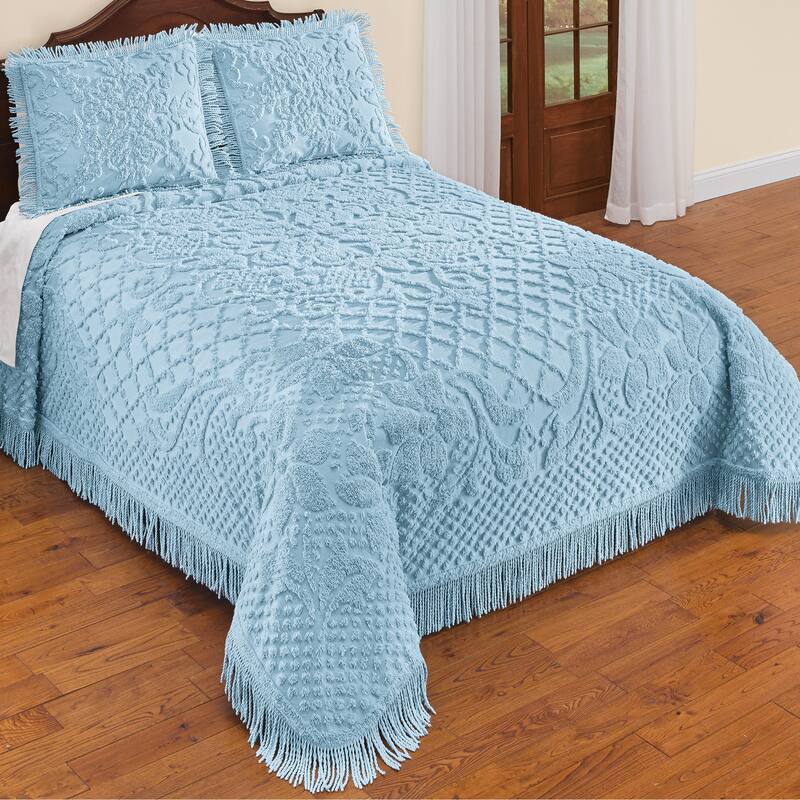 Soft & Luxurious Diamond Pattern Bella Chenille Bedspread - Blue - Full