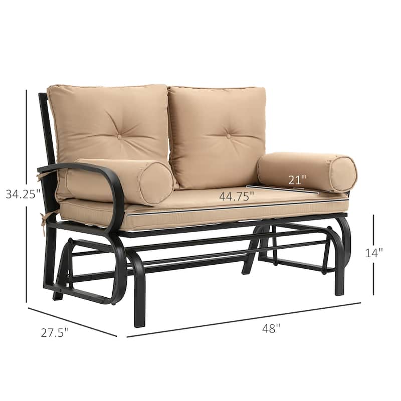 Outsunny 2-Person Outdoor Glider Bench, Patio Double Rocking Swing Loveseat with Steel Frame and Cushions