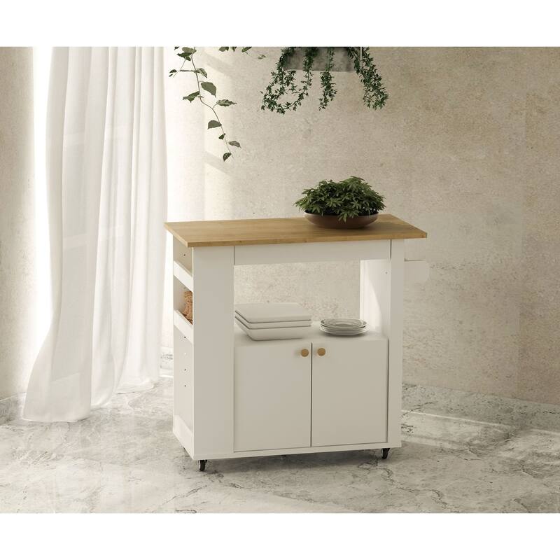 Kitchen Cart with Wheels & Storage - Rolling Utility Island Cart - Extendable Tabletop