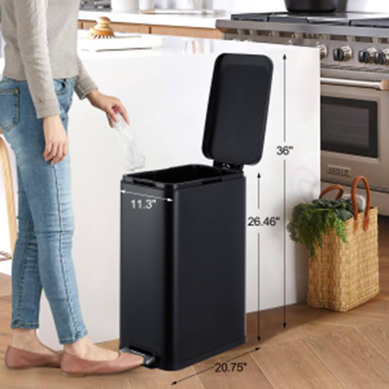 13.2 Gallon/50 L Step Trash Can with Lid Soft Close, Step Pedal for Bathroom, Bedroom, Living Room - Black