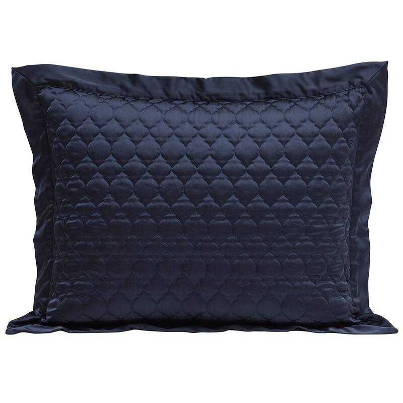 HiEnd Accents High Shine Satin Ogee Quatrefoil Quilt Pillow Sham Set, 2PC - Navy - Standard