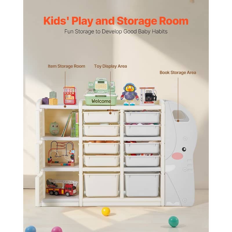 Kids Toy Storage, 4-Tier Elephant-Shape Toy Storage Organizer with 10 Plastic Bins, Kids Cubby Cabinet Made for Study Room